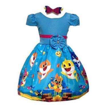 Imagem de Vestido Temático Tubarão Azul - Pequenos Encantos Baby, Azul, P 2/3 AN