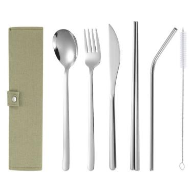 Imagem de Conjunto De Talheres De Aço Inoxidável (6 Peças) - Bolsa Verde