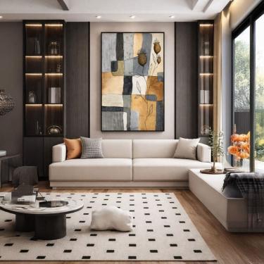 Imagem de Quadro Canvas Botânico Terracota Azul 40x30cm Mold Preta