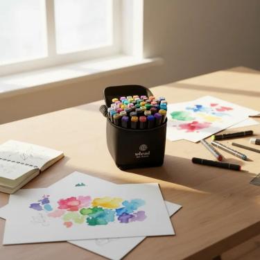 Imagem de Kit Canetinhas Estojo 48 Cores Marcador Permanente Colorida Duas Pontas Pintar Arte Colorir Desenho