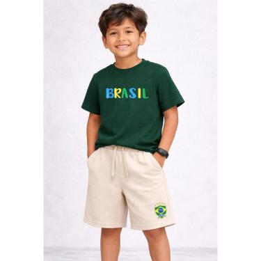 Imagem de Conjunto Infantil Brasil Kit Camiseta Short Moletinho Torcedor Copa Relogio Digital-Masculino