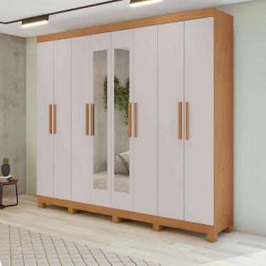 Imagem de Guarda Roupa Casal New Andara 8 Portas de Bater 4 Gavetas com Espelho Amêndoa Clean Com...