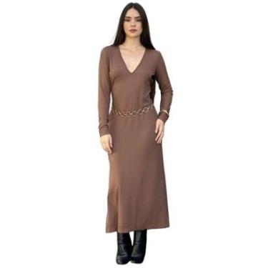 Imagem de Vestido Midi Canelado Manga Longa Com Fenda Colcci-Feminino
