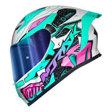 Imagem de Capacete Norisk Flow Robot Branco Verde e Rosa, 60