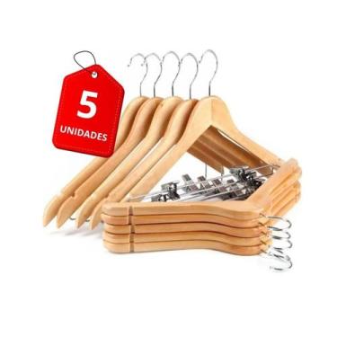 Imagem de Kit 5 Unidades Cabide de Madeira 44cm Premium com Presilha Marfim - Vi