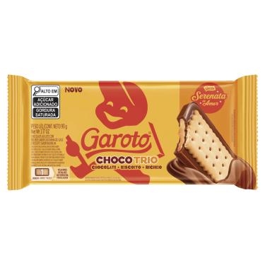 Imagem de Barra de Chocolate Choco Trio Serenata de Amor Garoto 90g com Biscoito