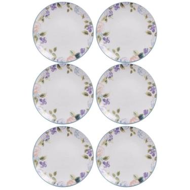 Imagem de Conjunto 6 Pratos Sobremesa Tramontina Aura Porcelana Decorada 19cm Cozinha Servir Doces Tortas