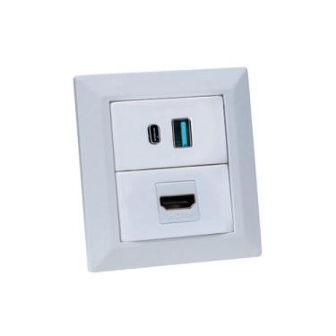 Imagem de Espelho de Tomada Duplo Chanfrado 1 HDMI 2Usb 9.0A Br - CONNECT CAIXA 