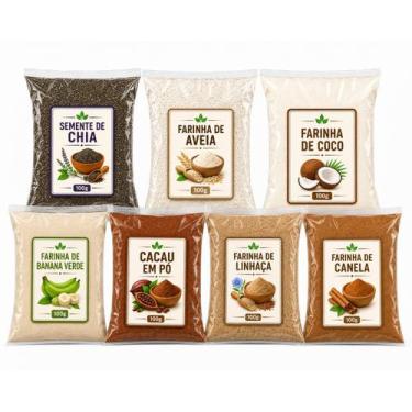 Imagem de Kit Café da Manhã Funcional 7 itens farinha de aveia, farinha de banan