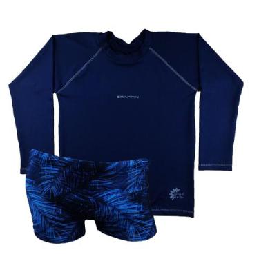 Imagem de Conjunto Camiseta E Sunga Infantil Proteção Solar - Rey Shop, Azul esc