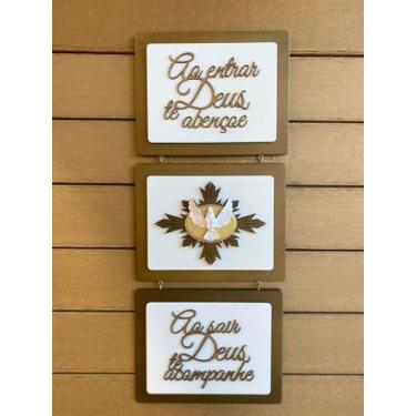 Imagem de Placa Decorativa Tripla Com Resina Espírito Santo e Frases Plaza Desig