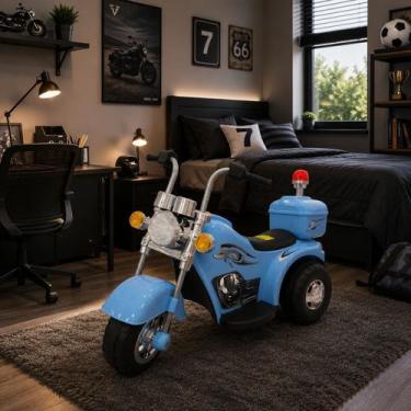 Imagem de Mini Moto Elétrica Infantil Triciclo 6V Com Luzes Som Sirene Recarregá