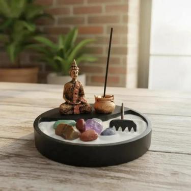 Imagem de Kit Zen Redondo C/ Buda Hindu e Incensario Miniatura - Decore Casa