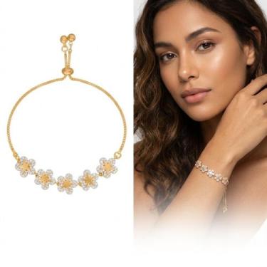 Imagem de Bracelete Pulseira Feminino Estrelas Cravejado Zirconia Luxo Banhado a