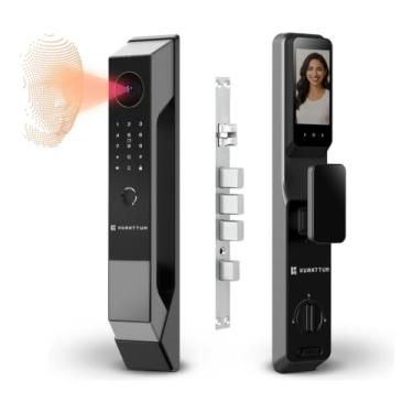 Imagem de Fechadura Eletrônica Digital Inteligente Com Biométrica Senha Wi-fi Reconhecimento Facial 3d Face ID Kuanttum Omega