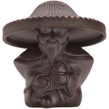 Imagem de PAYNAN Chapéu de 8,5 cm filtro de chá criativo cerâmica pescador filtro de chá ornamentos para animais de estimação conjunto de chá