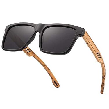 Imagem de Óculos de Sol Masculino Quadrado HU WOOD Polarizado com Proteção UV400 Óculos Unissex (C3)