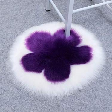 Imagem de Tapetes redondos falsos, salsicha, estampa floral, tapete macio, antiderrapante, lavável para sala de estar, quarto, banheiro, varanda, sofá infantil, almofada para pés, branco, roxo