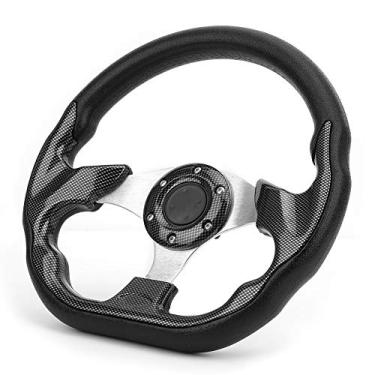 Imagem de Volante, volante universal de 320 mm estilo fibra de carbono com botão de buzina para corrida de carro