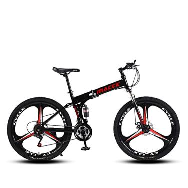 Imagem de Mountain Bike dobrável de 66 cm, bicicleta dobrável de montanha com suspensão total de 21 velocidades, bicicleta dobrável para adultos/homens/senhoras, bicicleta dobrável, preta, amarela, branca e vermelha (24, preto)