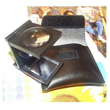 Imagem de Lupa Conta Fios dobrável 10x em metal com led e escala em mm (resolução 1mm) e pol + bolsa de couriça