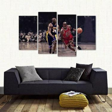 Imagem de Quadro Kobe Bryan E Michael Jordan Sala Em Tecido 4 Peças 1