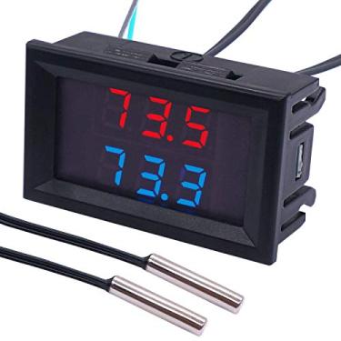 Imagem de weideer Termômetro Digital Display LED Duplo Fahrenheit a Centígrados DC Ajustável 4-28V -67~+248„‰/-55ï½ž+120„ƒ Sensor Medidor de Temperatura de Alta Precisão com 2 Sondas NTC Impermeáveis K-017