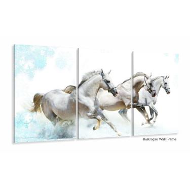 Imagem de Quadros Decorativos Cavalos Brancos 120x60 3 peças em Tecido