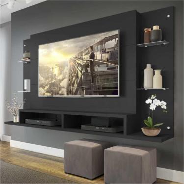 Imagem de Painel com Suporte TV 60" e Prateleiras Vidro Nairóbi Multimóveis