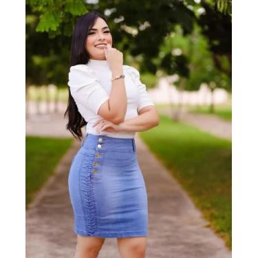 Saia Jeans Midi com Botões e Babados - Sisal Jeans