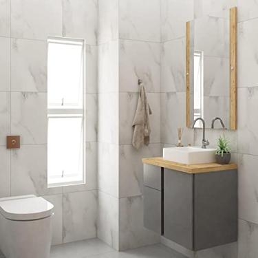 Imagem de Conjunto para Banheiro Gabinete 60cm 1 Porta 2 Gavetas Castellon com Cuba e Espelheira Darabas Agardi Cinza