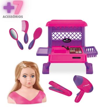 Maquiagem Pretend Playset para Crianças, Styling Head Doll, Penteado Beleza  Jogo com Secador de Cabelo, Presente