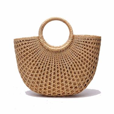 Imagem de JOLLQUE Bolsa de praia de palha para mulheres, bolsas de mão tecidas à mão, bolsa de mão de palha de verão, Oco M, Medium