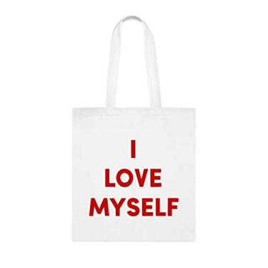 Imagem de Sacola I Love Myself, presente divertido, bolsa de ombro, bolsas reutilizáveis, cesta de Natal de aniversário, ideia de presente, Branco