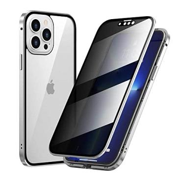 Imagem de Capa protetora magnética de vidro dupla face de privacidade para iPhone 13 12 11Pro Max Mini X Xs XR 7 8 Plus SE2020 Capa de telefone simples de metal, Prata, para iPhone 7 Plus