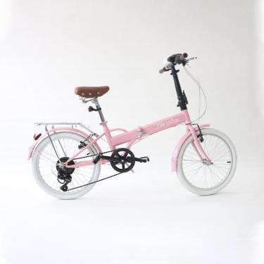 Imagem de Bicicleta Dobrável Fenix Rosa com Farol e Campainha Marcha Shimano 6 Velocidades