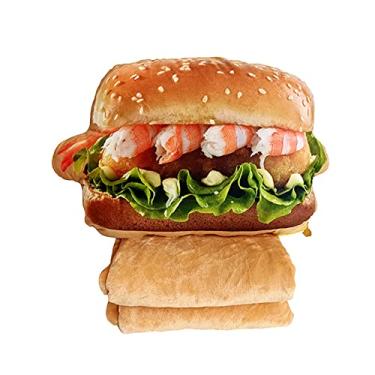 Imagem de Yajun Almofada de hambúrguer de pelúcia com cobertor macio compacto 2 em 1 colcha de avião zíper almofada prática para acampamento carro viagens escritório, camarão, 45 * 30 cm