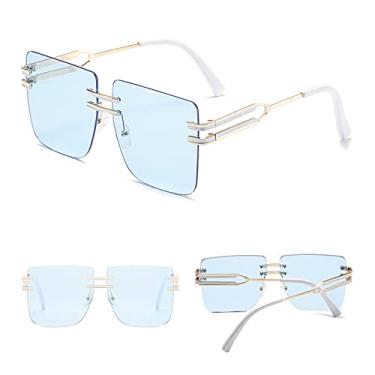 Imagem de Óculos de sol quadrados amarelos vintage femininos de luxo metal sem aro superdimensionados óculos de sol claros uv400 produtos de tendências, ouro branco azul, tamanho único