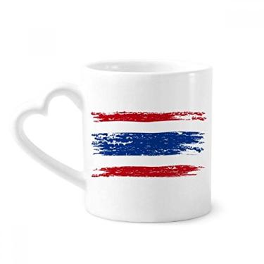 Imagem de Caneca com ilustração da bandeira da Tailândia com desenho em aquarela caneca de café cerâmica copo de coração de vidro