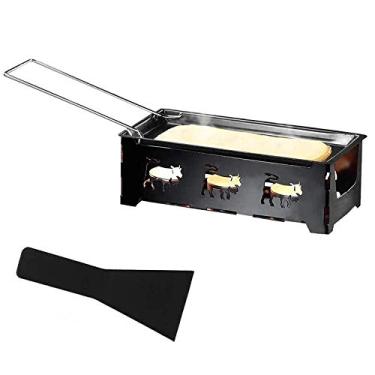 Imagem de Conjunto de raquete de queijo, panela portátil à luz de velas raclette dobrável antiaderente assadeira conjunto de fogão com espátula, ferramenta de grelha de cozinha doméstica