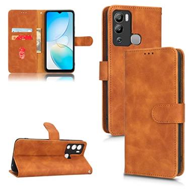 Imagem de Capas de telefone Business Skin Feel compatíveis com Infinix Hot 12i 12 Pro capa de couro slots para cartão clipe carteira capa de telefone à prova de choque (marrom, Infinix Hot 12i)