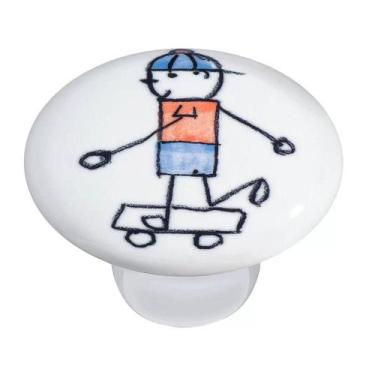 Imagem de Puxador De Porcelana Para Móveis Infantis Menino Skate Il-7046 37mm- I