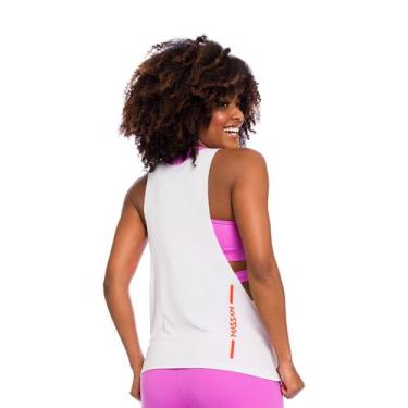 Imagem de Regata Silk Massam Branca Com Coral - Massam Fitness