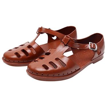 Imagem de Coerni Sandálias masculinas moda sandálias masculinas Baotou moda sandálias masculinas retrô de plástico antigo respirável sapatos sandálias com fivela (marrom, 39)