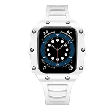 Imagem de KAVJU Caixa+pulseira para Apple Watch 7 41mm 45mm 6 SE 5 4 pulseira de iwatch 44mm 40mm 42mm 38mm pulseira de cinto para apple watch pulseira (cor: cerâmica-branca, tamanho: para 38mm)