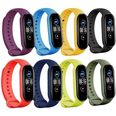 Imagem de Kit 8 Pulseiras NSmart compatíveis com MI BAND 5/6 + Película - Nandos-Store (Kit 8 Roxa+Azul céu+Amarelo+Preto+Vermelho+Azul escuro+Verde limão+Verde militar)