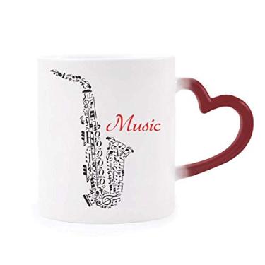 Imagem de Caneca sax clássica ouvindo música ilustrada sensível ao calor, caneca vermelha que muda de cor