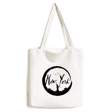 Imagem de Bolsa de lona New York USA Liberty Outline bolsa de compras casual bolsa de mão