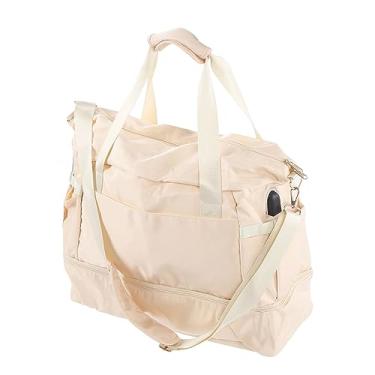 Imagem de Bolsa de Treino Feminina, Porta de Carregamento Usb de Grande Capacidade, Bolsa de Ginástica Com Alça Ajustável, Fechamento Com Zíper, Durável para Ioga (Branco marfim)