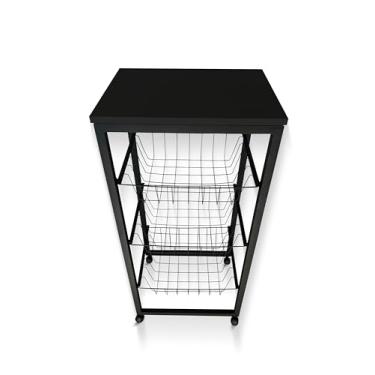 Imagem de Fruteira De Chão Cozinha Em Aço Com Rodinhas (Preto/Preto)